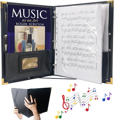 PU Leather Sheet Music Folder, 12.5'' X 10'' Choir Folder with 3 Rings, Hand Strap