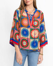 NWT 328 Johnny Was Lionora Front Tie Villa Silk Blouse L