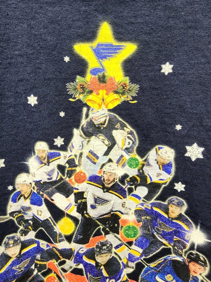 St Louis Blues Mens NHL T Shirt 3XL Team Players Christmas Tree Special VTG - Image 3 of 4