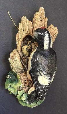 Vintage 1968 Bossons Chalkware Woodpecker & Babies Wall Plaque