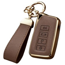 Key Fob Cover for Lexus with Key Chain, Upper Leather Soft TPU Key BROWN