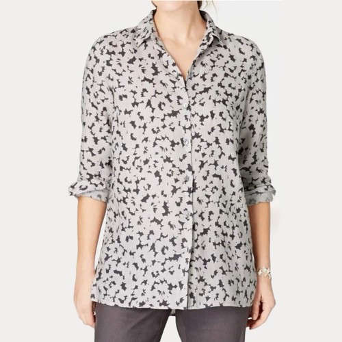 J Jill Love Leinen Essential Shirt Granite Daisy Shadow Beach Damen Medium