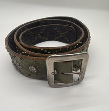 Y2K Baltazar Rare Metallic Silver Studded Leather Belt PunkRock Scovill Buckle
