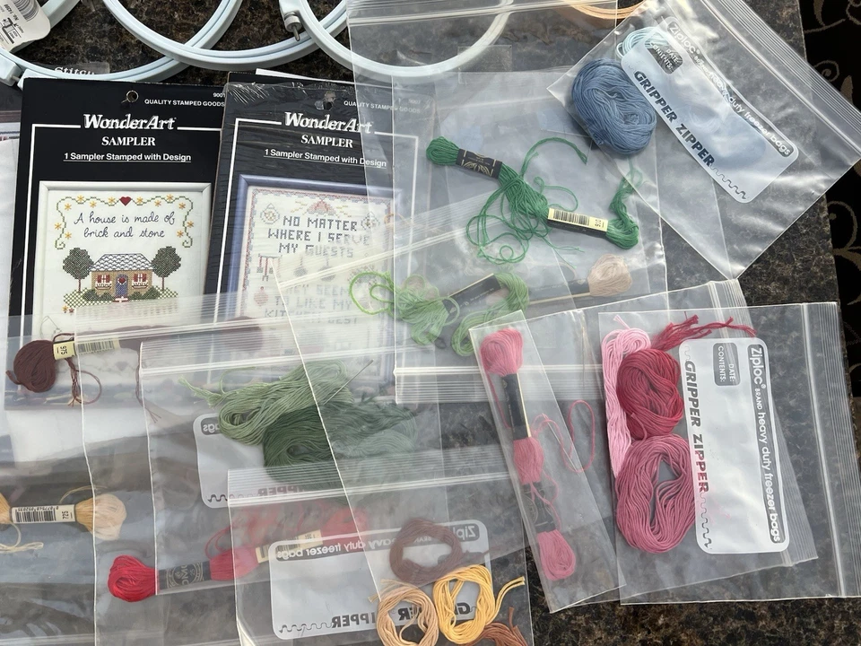 Vintage Lot Embroidery/Cross Stitch, 6 Hoops, Round Oval Needles, Pattern Frames - Image 4 of 4