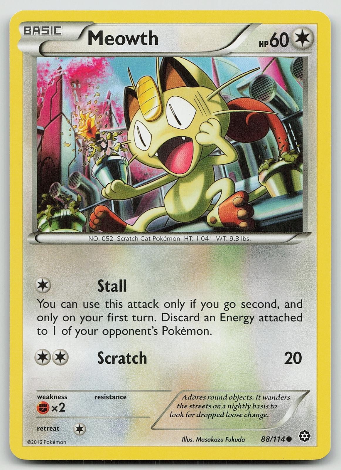 Pokemon Meowth 88/114 Steam Siege Common LP