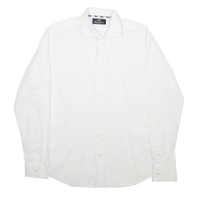 AQUASCUTUM Herren Weißes Hemd L Baumwollmix Kragen mit Knöpfen