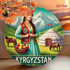 Kyrgyzstan Yurt Pasture Life Scene Metal Plaque 7.87x7.87in