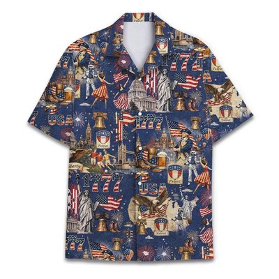 Mens Patriotic Hawaiian Shirt USA Flag Print Aloha Beach 4th July