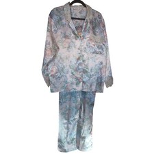 VTG Victoria's Secret Gold Label Satin Floral Pajamas Pink Blue Green Lace PJs M