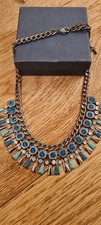 Chunky Metal Collar Style Statement Necklace Blue and Teal Colours Costume