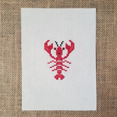 Finished Completed Cross Stitch Lobster Piece