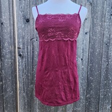 Crinkle Lace Babydoll Camisole Y2K Coquette Fairy Burgundy Womens Large