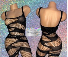 Exotic Dance Wear: Black Sheer bodysuit With Rhinestones