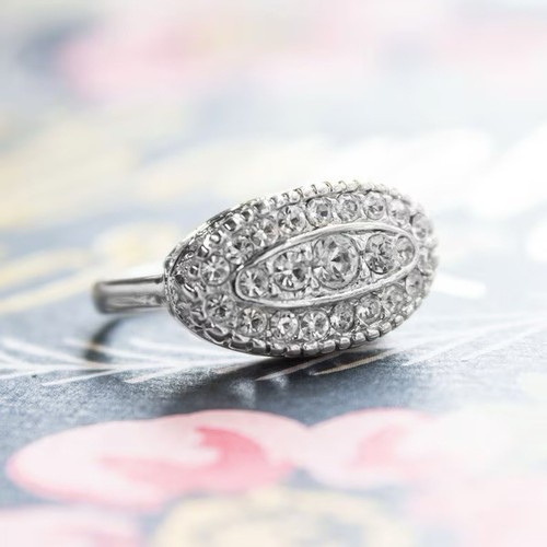 Vintage Ring 14k White Gold Finished Moissanite Pave Antique Princess Ring