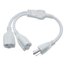 1.5 FT 3 Prong Extension Cord Splitter 1 To 2 SJT 16AWG Dual Outlet White