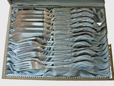 AEN Fischbesteck  versilbert, 6 Personen, Monogramm G JUGENDSTIL, im Etui