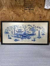 Frame Needle Point, Crosstitch Piece Featuring Chinoiserie Landscape Pattern