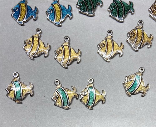 30x Rhodium Plate Charm w/ hole for hanging FISH shape-assorted colors - Picture 6 of 7