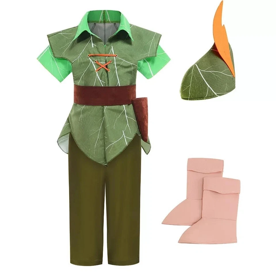 Kids Peter Pan Costume Cosplay Elf Fancy Dress Boys Girls Book Week Party Outfit - Image 2 of 4