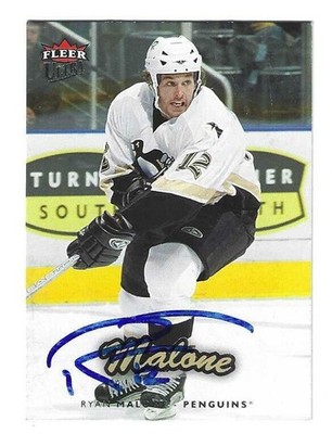 Autographed 2006-07 Fleer Ultra RYAN MALONE Pitt Penguins Card #156 Show Ticket