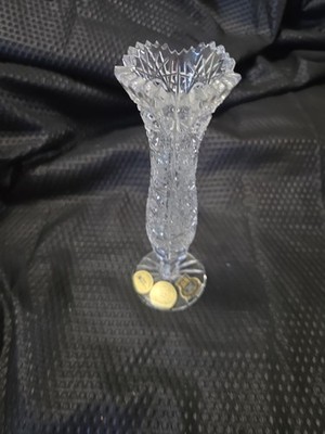 Vintage Bohemian Cut Crystal Czech Bud Vase Original Stickers