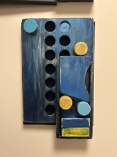 Quirky ASSEMBLAGE art cool original wall art Made UNIQUE 33 cm vintage blue wood