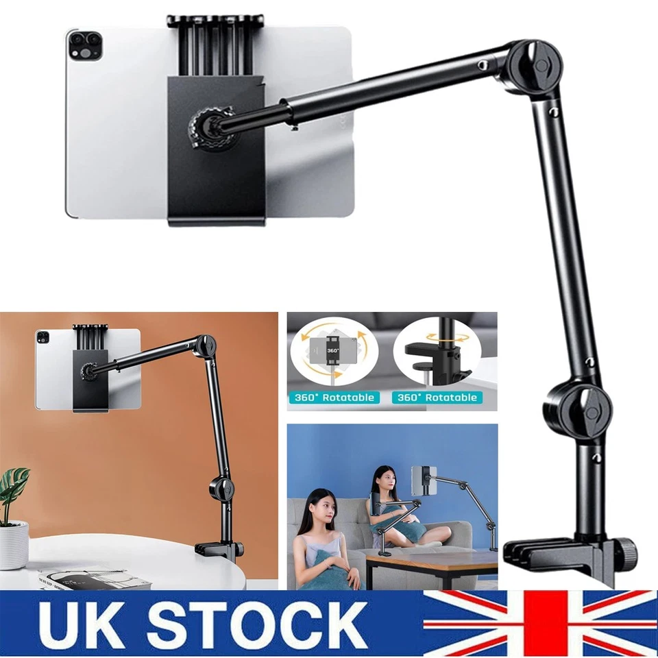 Universal 360° Long Arm Tablet Stand Mount Adjustable Lazy Bed Desk Phone Holder - Image 2 of 4