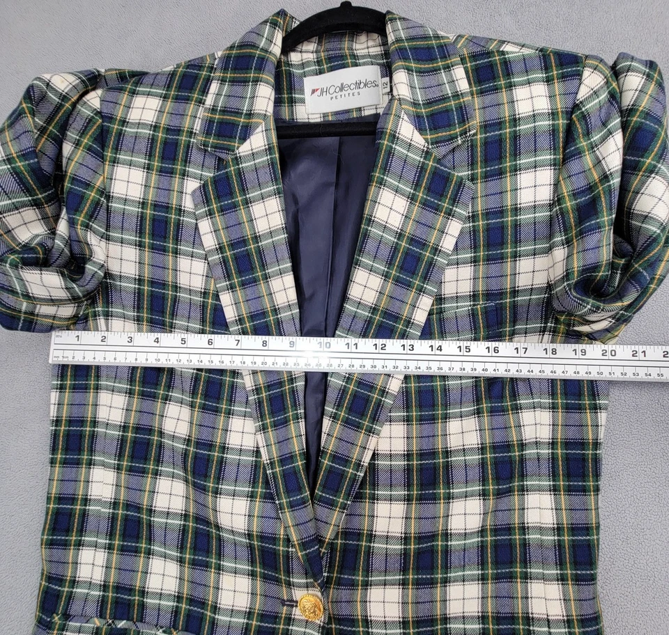 Blazer vintage JH Collectibles para mujer Petites 12 verde azul marino a cuadros preppy Foto 4 de 4