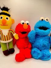 Vintage Elmo Cookie Monster Bert Plush Sesame Street Toy 11" Gund 2002