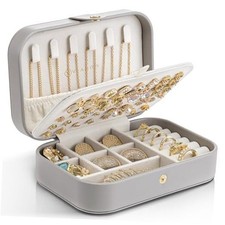 Travel Jewelry Case, PU Leather Travel Jewelry Box with Earring Holder, D.Grey