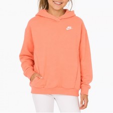 Nike Kids Oversized Fleece Hoodie Coral Orange Medium NEW