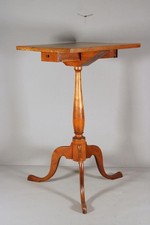 RARE 18TH C WOODBURY CT AREA QA CHERRY CANDLESTAND WITH ORIGINAL CANDLE DRAWER