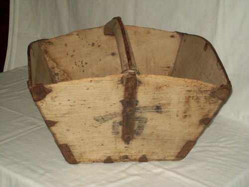 Early Asian Wood & Met Rice Gathering Box ~ Antique Chinese Harvest Basket. - Picture 3 of 10