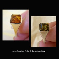 BALTIC HONEY or GREEN AMBER STERLING SILVER HANDMADE RING