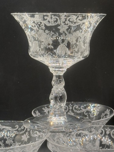 4 vajilla vintage, transparente HEISY ORCHID, cristal transparente champán/herbete - Imagen 12 de 12