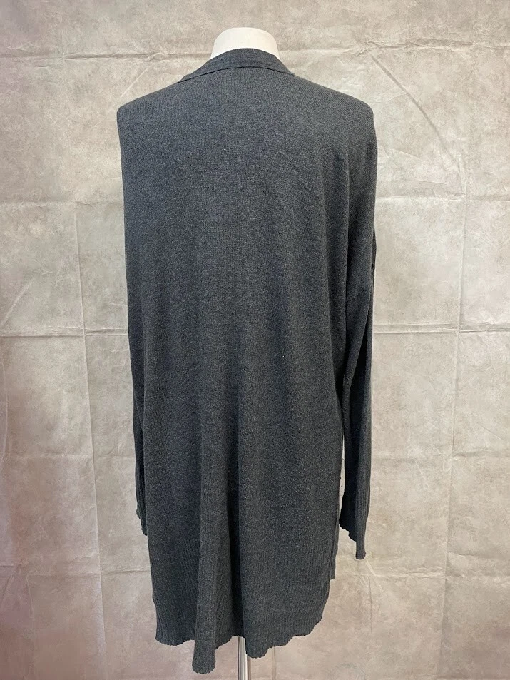 Cárdigan suéter para mujer Sejour gris oscuro frente abierto talla grande OX Foto 3 de 4