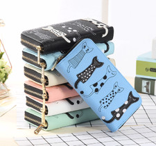 Women's Long Leather Zipper Cute Cat Wallet Credit Card Holder Purse Handbag US