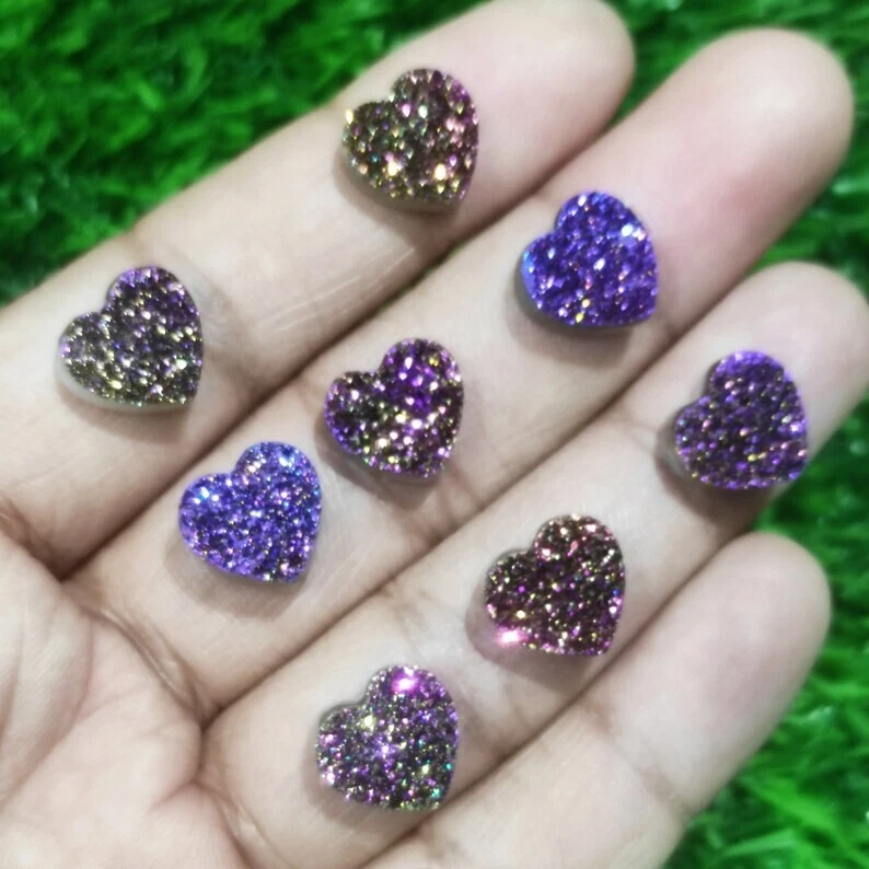 Piedra preciosa suelta artesanal de cuarzo druzy ágata titanio indio corazón natural Foto 4 de 4