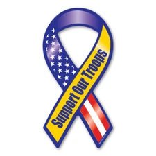 Support Our Troops Blue & Yellow Mini Ribbon  Magnet
