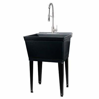 Tehila Utility Sink with High-Arc Stainless Finish Coil Pull-Down Faucet 19 Gall