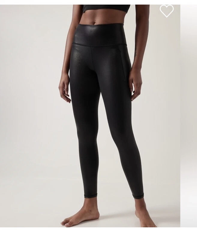 Athleta Salutation Stash Shine Tight LT Large Tall Shiny Black Foil #467902