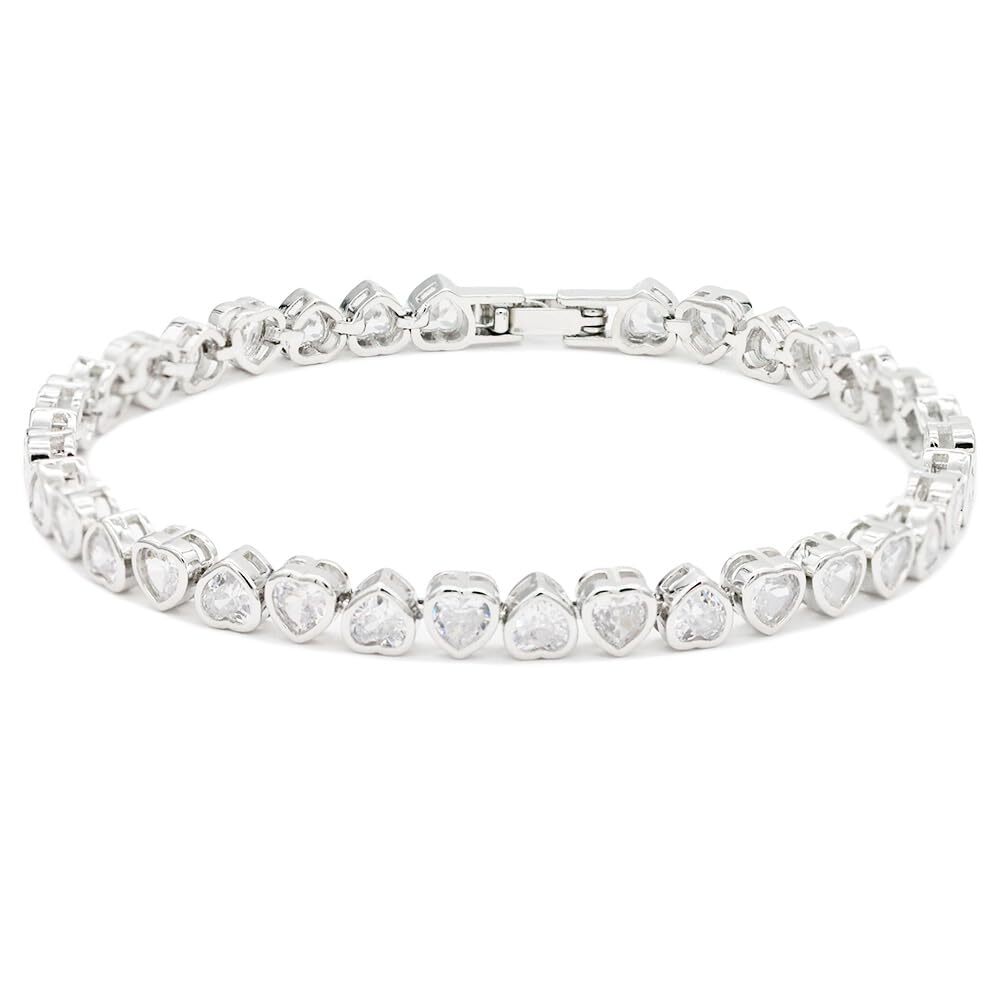 Elegant 7Tennis Bracelet Adorned with Sparkling Heart-Shaped AAA Cubic Zirconia