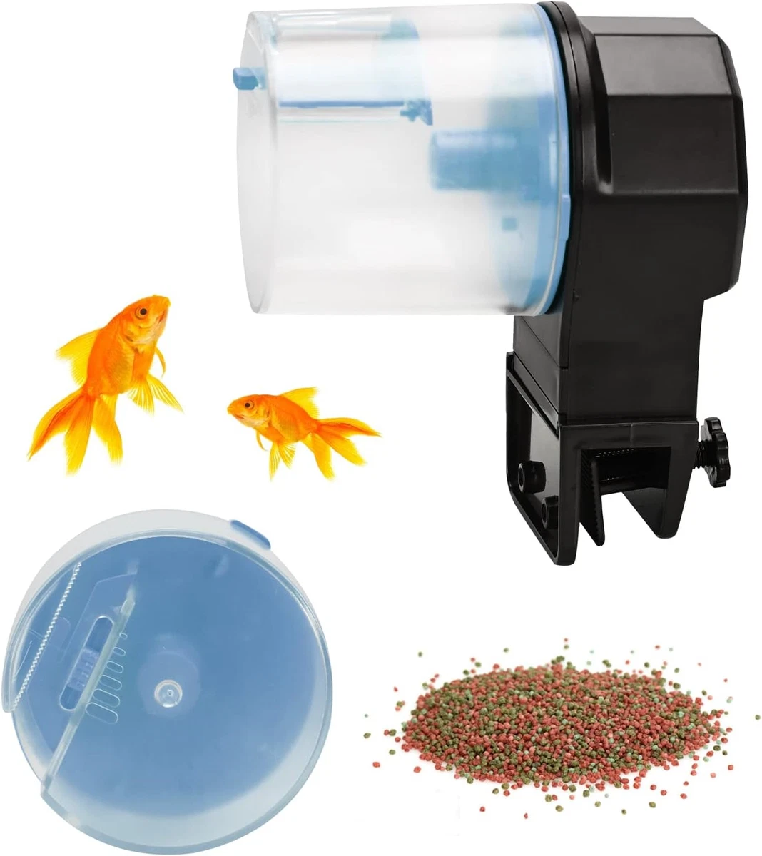 Automatic fish feeder outlet for tank with lid
