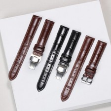 High Quality Crocodile Grain Genuine Leather Watch Band Strap 18mm Black Brown