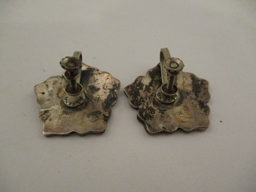 Vintage Screw Back Earrings Mother of Pearl MOP Flower 925 Sterling Silver - Picture 4 of 8