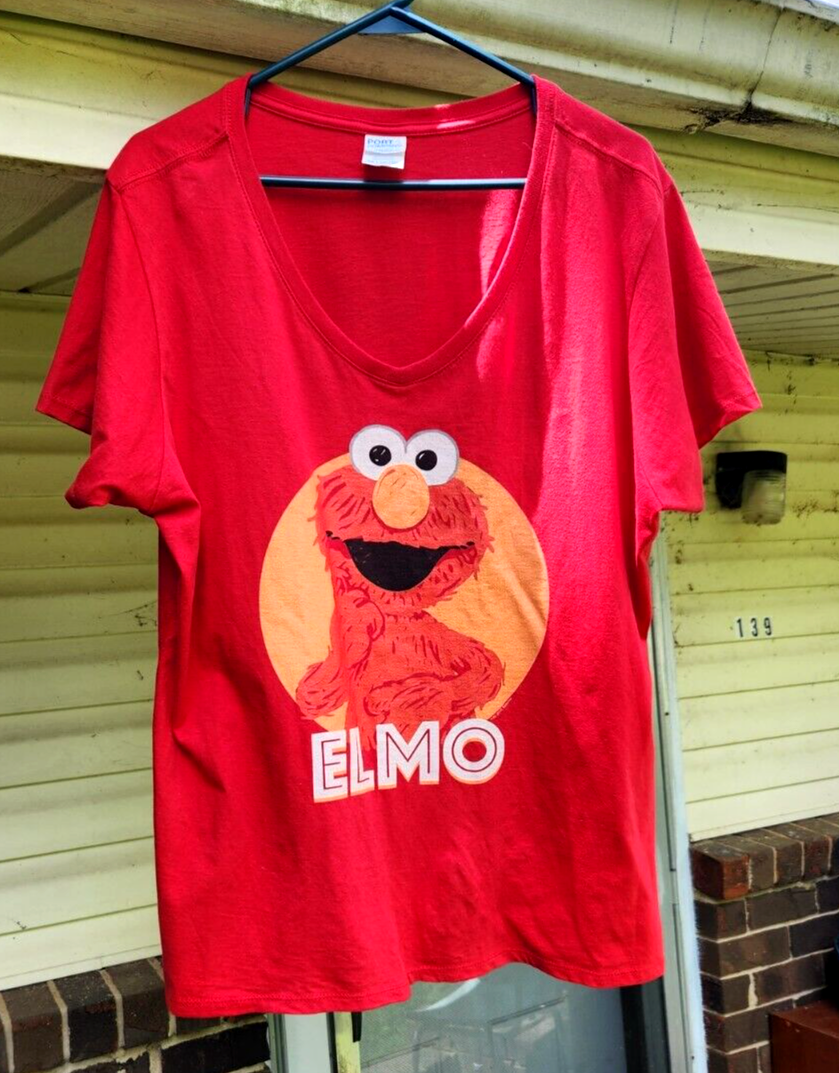 Vintage Women's Elmo Face & Name Red Printed T-Shirt XXL for