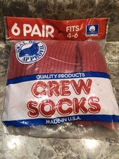 Vintage Quality Products CREW SOCKS 6 PAIR NIP USA Red Size 4-6 Seal Of Approval