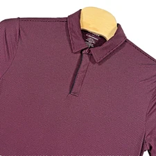 01 Algo Shirt Mens XL Performance Polo Golf SPF 40 Maroon Striped Quick Dry