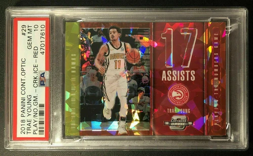 TRAE YOUNG 2018 PANINI CONTENDERS #29 OPTIC PRIZM CRACKED ICE RED PSA 10 ROOKIE 