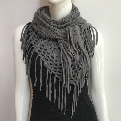 Fashion Womens Warm Knitted Shawl Wrap Cashmere Fringed Hollow Triangle Scarf US - Picture 9 of 21